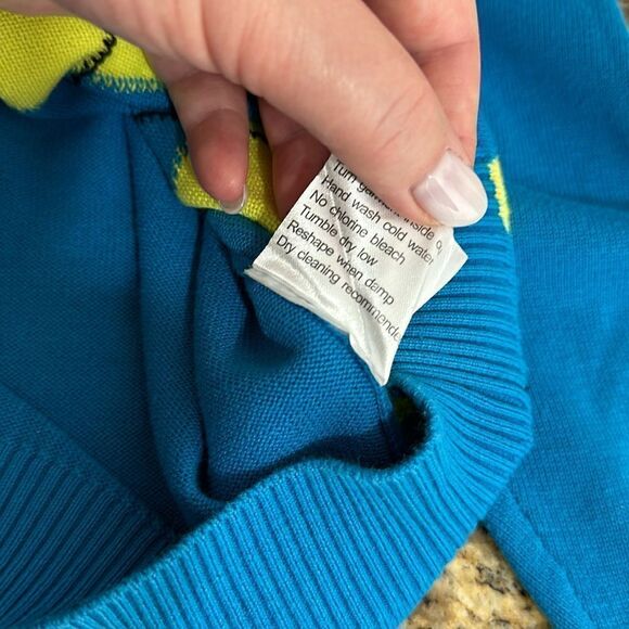 LaVane Cotton Blend Argyle Print V-neck Pullover Sweater Size S - Picture 5 of 9